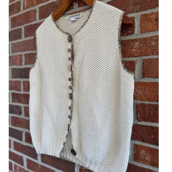 Vintage JP Berringer USA Cotton Sweater Vest Button Front Cream Size L - Picture 5 of 11